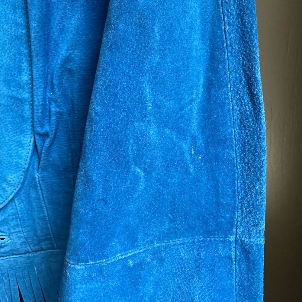 Women's Blue Suede Fringe Jacket - Picture 5 of 9
